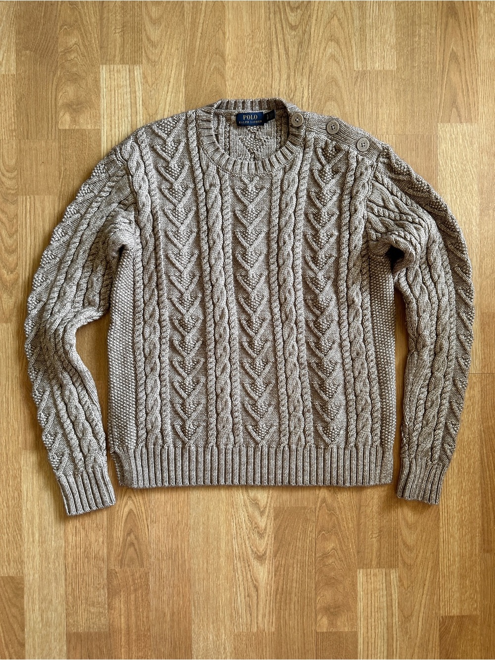 Polo by Ralph Lauren Taupe Beige Cable Knit Sweater Crew Neck S Small
